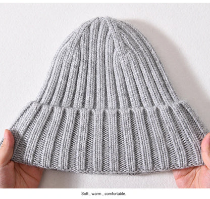 Winter Silk Satin Lined Beanie Hats Women Men Unisex Thick Chunky Cap Striped Warm Soft High Quality Cashmere Knitted Beanie Hat