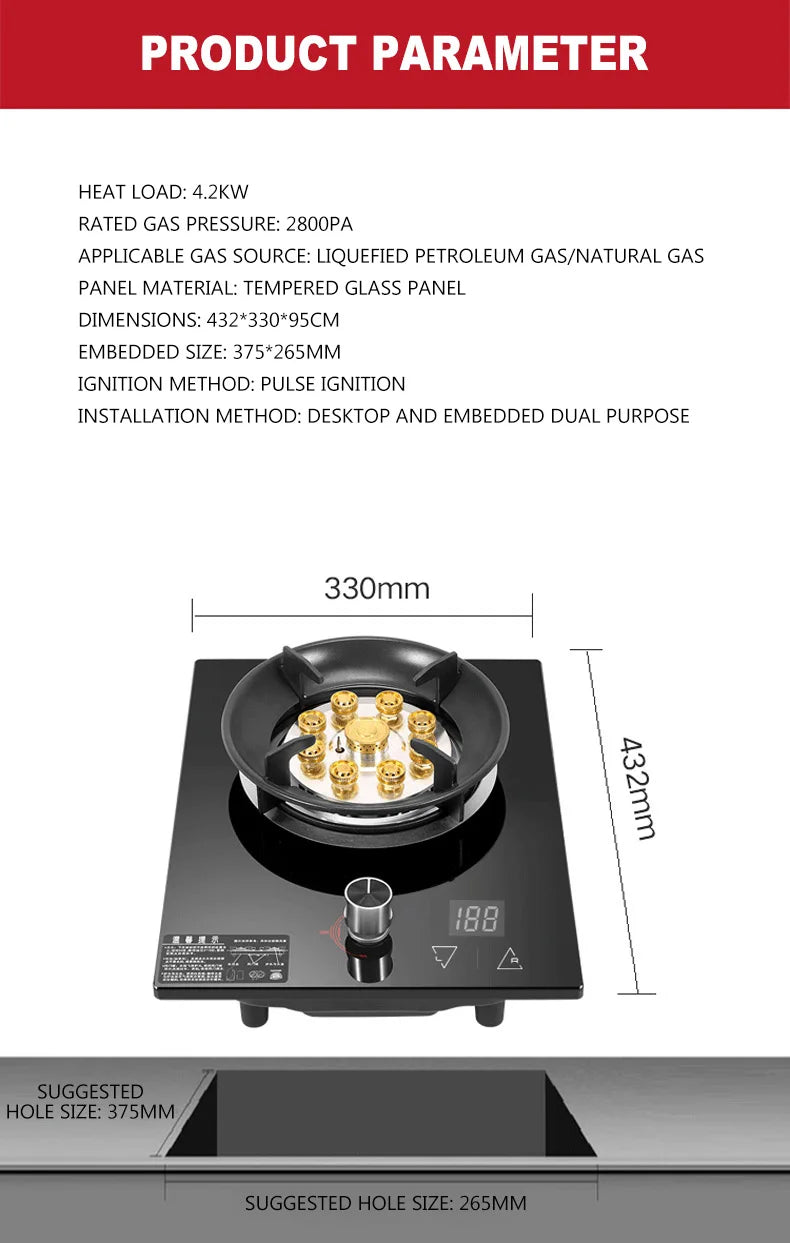 Household Gas Stove Hob Gas Burner Built-in Gas Cooker Desktop Gas Cooktop Timed Liquefied Gas Stove Cooktop estufa de gas