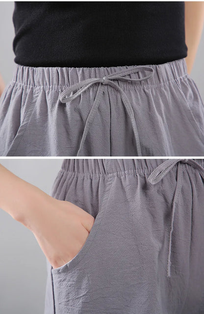 Women Shorts Summer 2025 Korean Wide Leg Casual Solid Drawstring Elastic Waist Shorts Girls Cotton Women&
