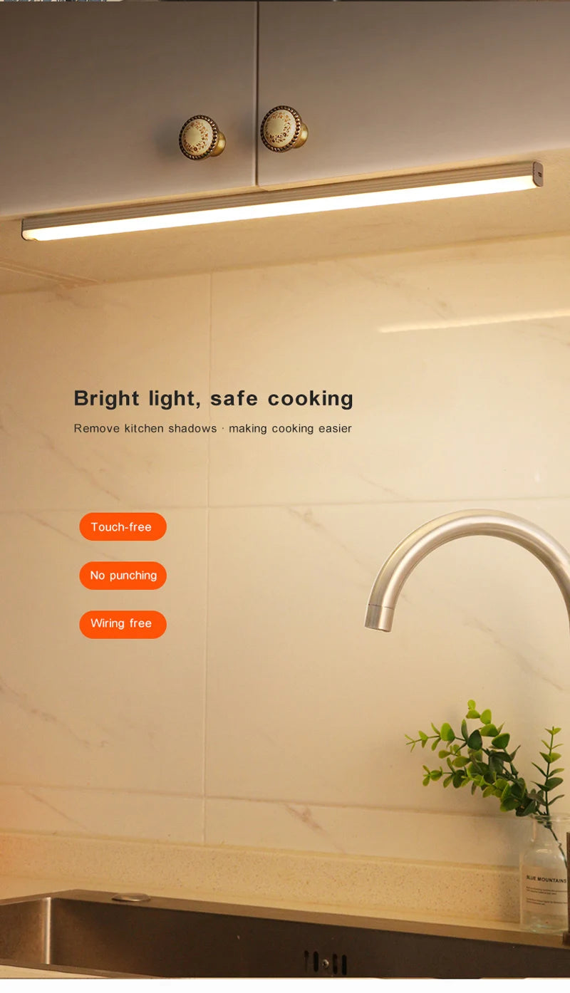 LED Cabinet Light 15/21/30CM Kitchen Wireless Dimming USB Rechargeable Motion/Hand-sweep Sensor Bedroom Wardrobe Night Lamp
