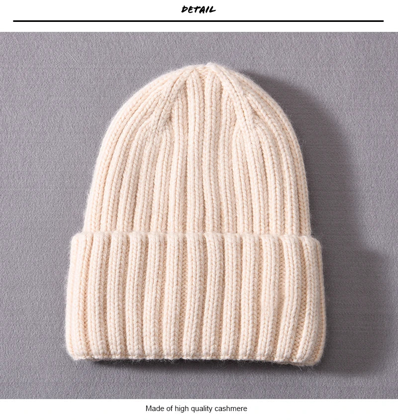Winter Silk Satin Lined Beanie Hats Women Men Unisex Thick Chunky Cap Striped Warm Soft High Quality Cashmere Knitted Beanie Hat