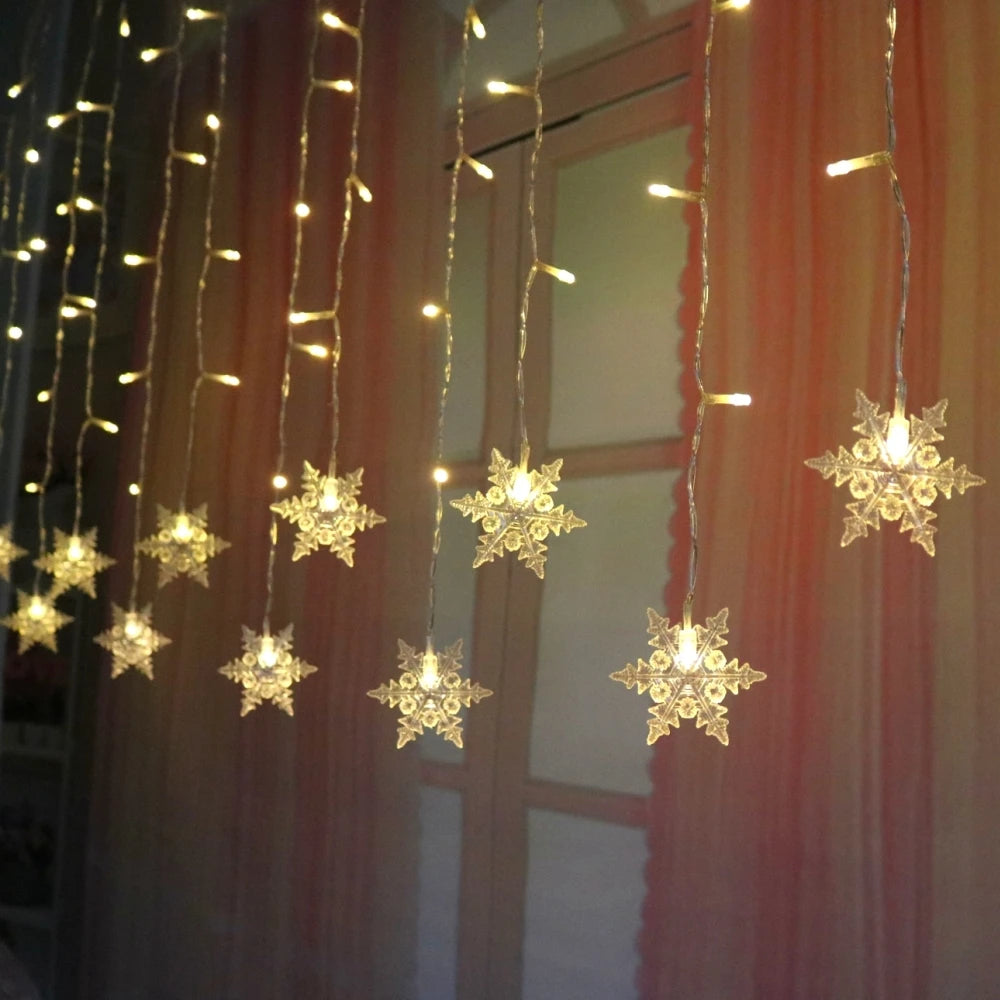 Christmas Decor Snowflake Window Curtain Garlands Led Icicle Fairy Lights  Outdoor Garland for Home Party Garden New Year Decor