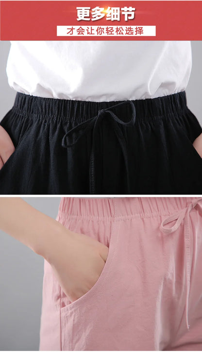 Women Shorts Summer 2025 Korean Wide Leg Casual Solid Drawstring Elastic Waist Shorts Girls Cotton Women&