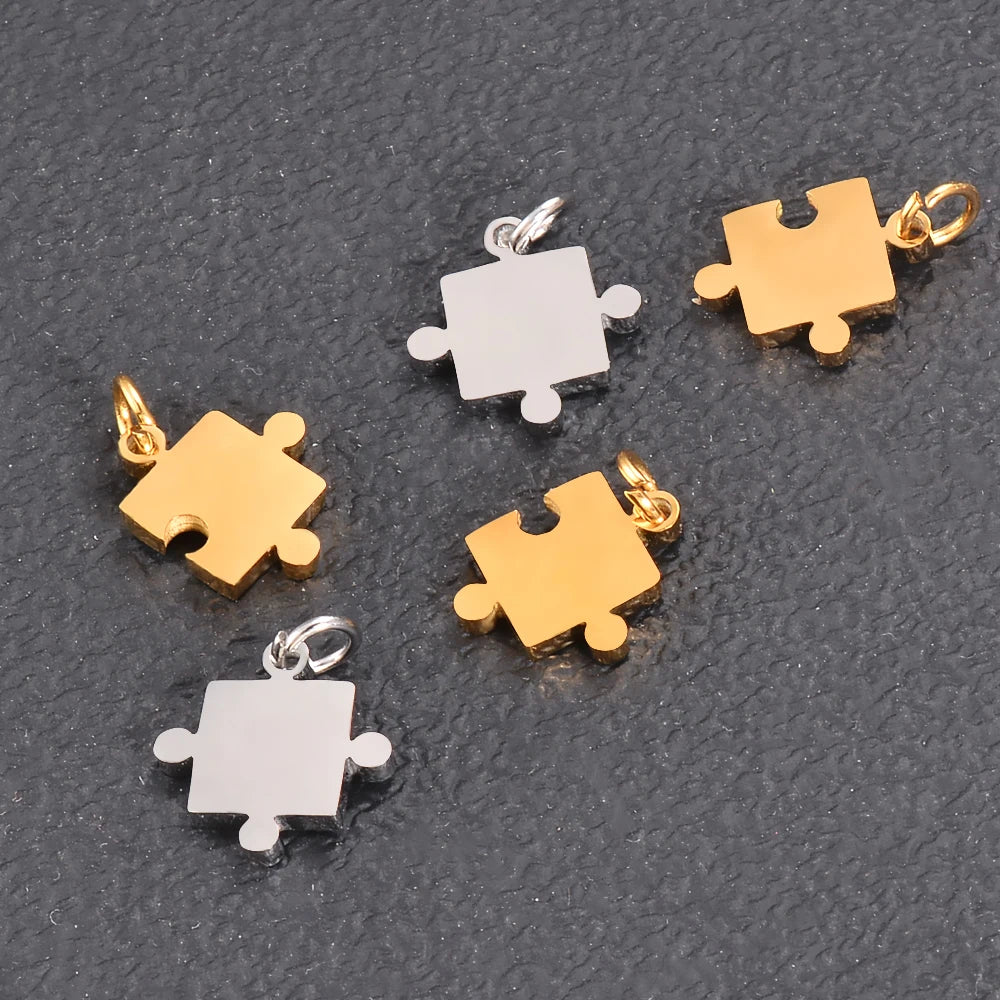 5Set(10pcs) Puzzle Stainless Steel Charm for Jewelry Making Wholesale charms pendant for necklaces bracelet DIY Jewelry Crafts