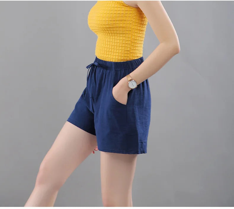 Women Shorts Summer 2025 Korean Wide Leg Casual Solid Drawstring Elastic Waist Shorts Girls Cotton Women&