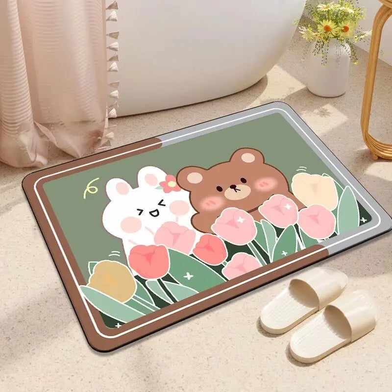 High Quality Anti-Mold Diatom Mud Rubber Bath Mat Custom Shape Water Absorbent Shower Rug for Bathroom