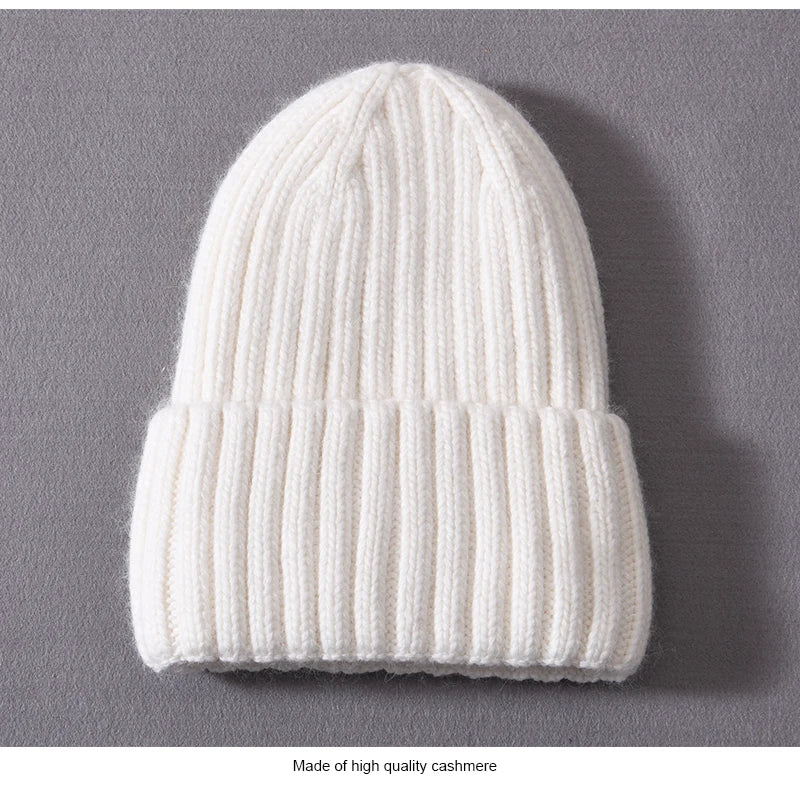 Winter Silk Satin Lined Beanie Hats Women Men Unisex Thick Chunky Cap Striped Warm Soft High Quality Cashmere Knitted Beanie Hat