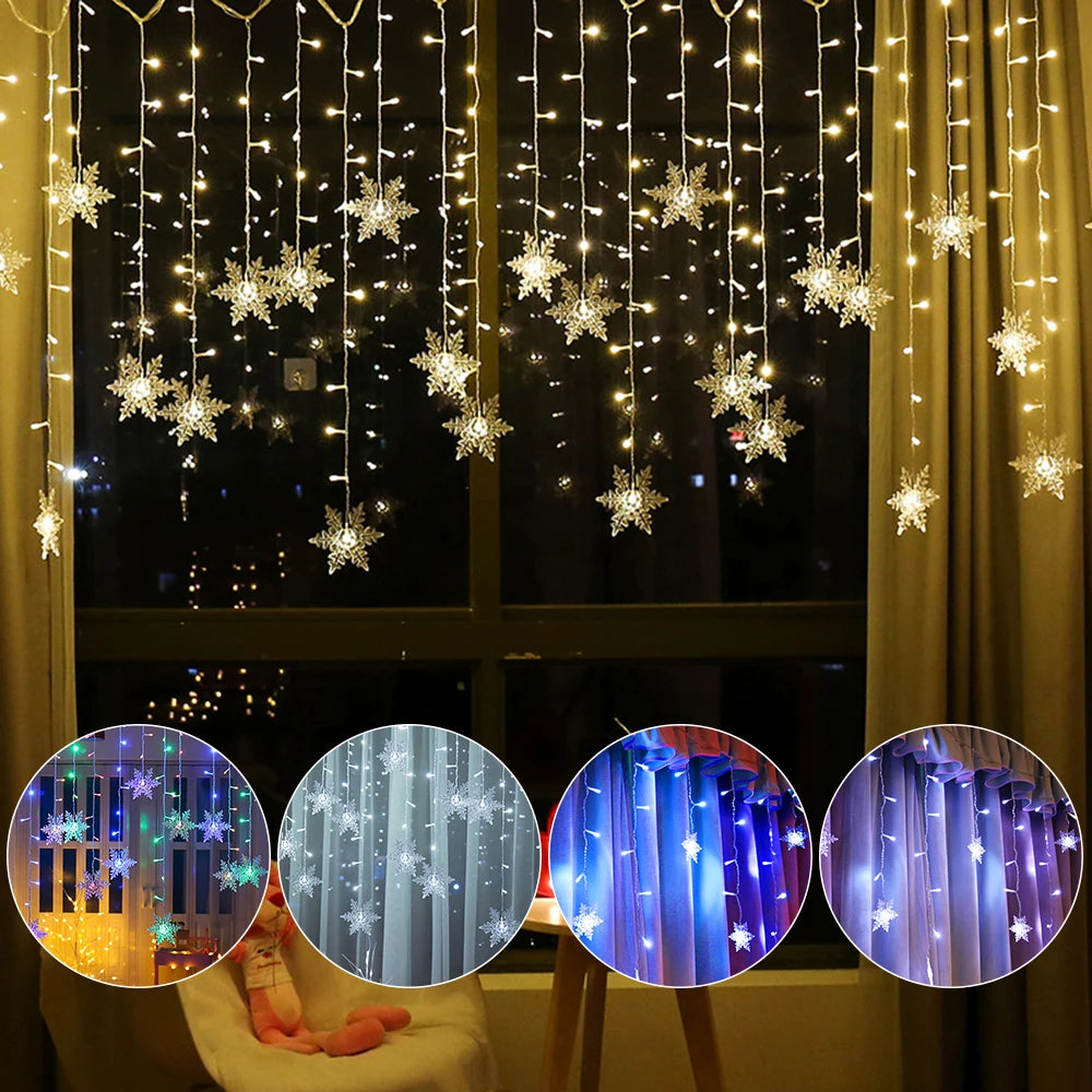 Christmas Decor Snowflake Window Curtain Garlands Led Icicle Fairy Lights  Outdoor Garland for Home Party Garden New Year Decor