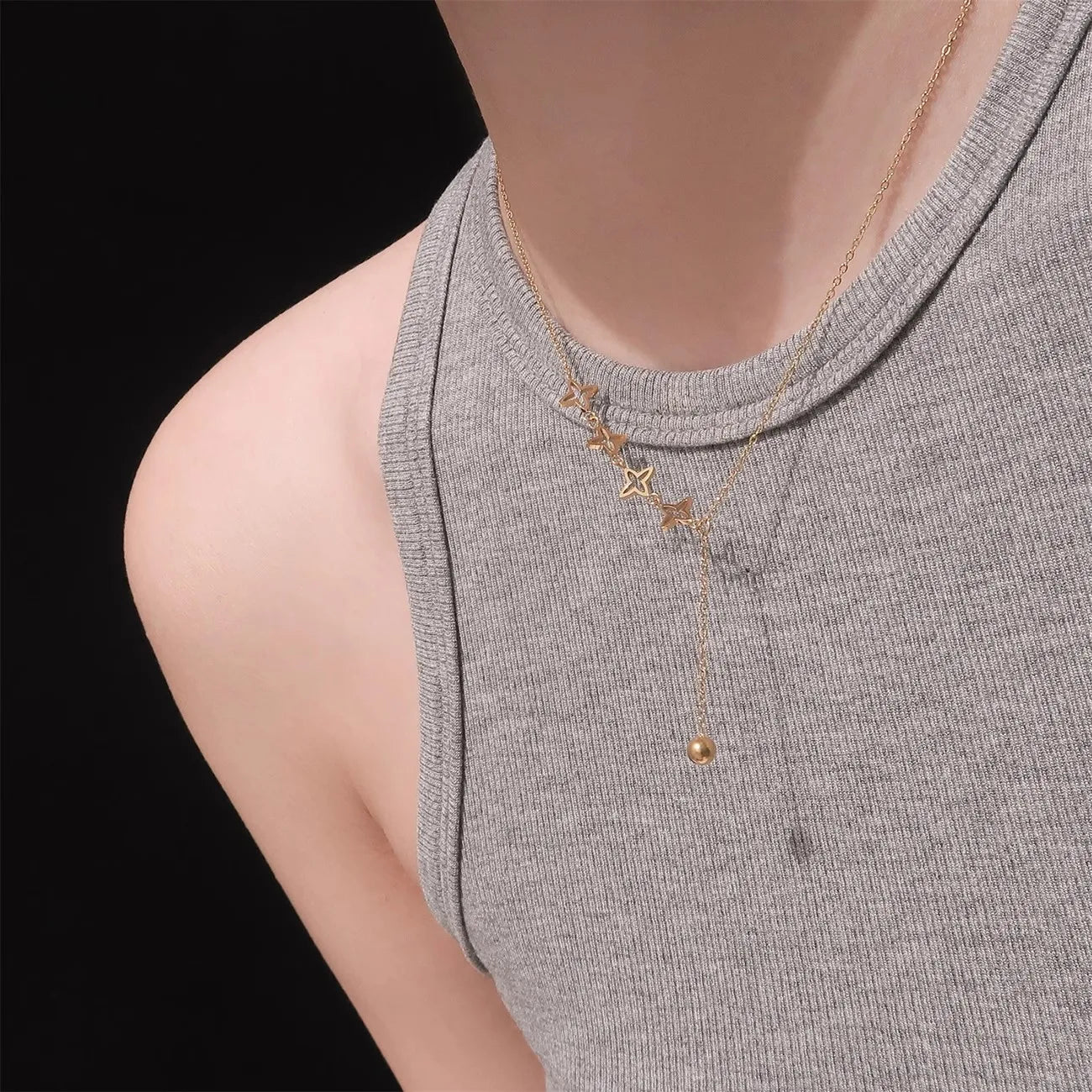 Minimalist Cute Tiny Heart Stars Stacked Choker Necklace Stainless Steel Gold Plated Chain Ladies Women Fashion Delicate Gift