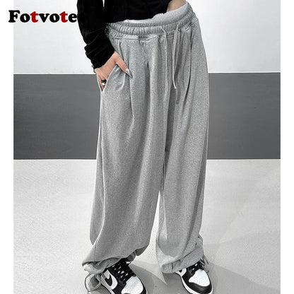 FOTVOTEE Casual Drawstring Sweatpants Women Fashion Loose High-waisted Slimming Harem Pants 2025 New All Match Simple Joggers