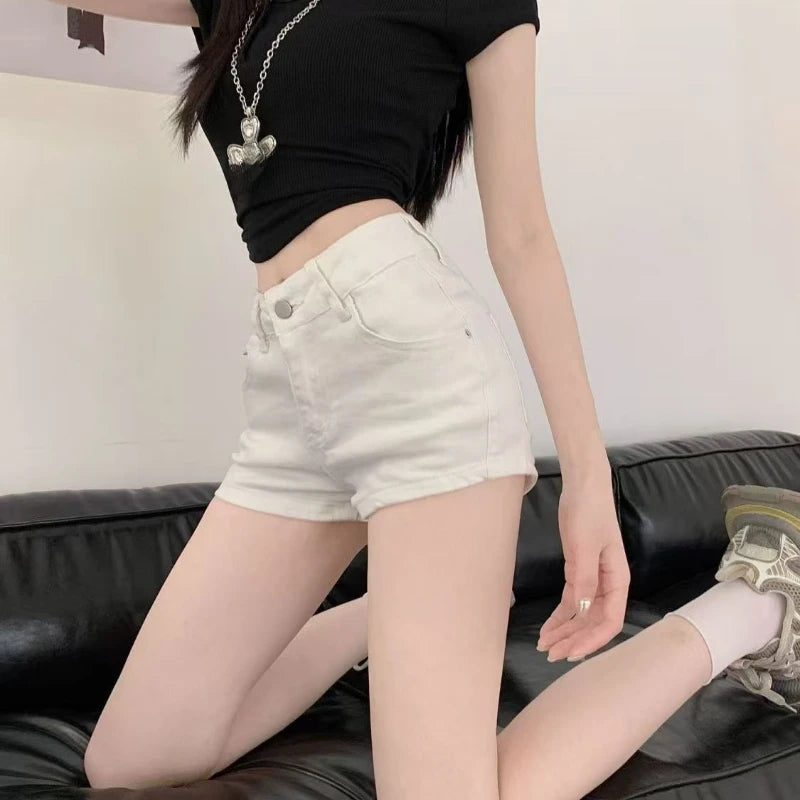 Spring Summer High Eleatic Denim Shorts Women Slim Skinny Jeans Short Pants Fashion White Hot Shorts Girls Casual Denim Shorts