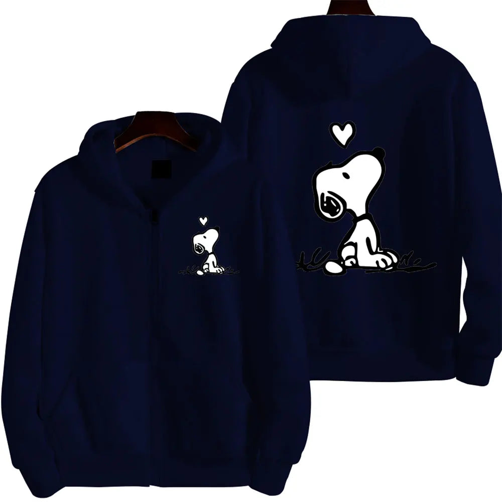 Snoopy Women Zip Up Hoodie Cartoon Anime Spring Autumn Men Oversized Sweatshirt 2024 New Fashion Khaki Couple Jackets Coats