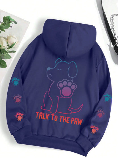 Talks To The Paw Funny Dog Print Women Hooded Fashion Comfortable Versatile Hoodie Autumn Soft Fleece Clothes Casual Warm Tops