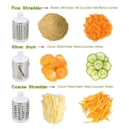Vegetable Cutter &amp; Slicer Manual Kitchen Cheese Chopper Machine With 3 Sharp Drums Multifunctional Garlic Potato Shredder