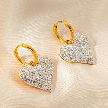 ANENJERY 316L Stainless Steel Green White Zircon Love Heart Necklace Earrings For Women Sparkling Jewelry Gifts Wholesale