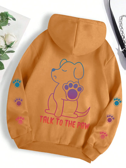 Talks To The Paw Funny Dog Print Women Hooded Fashion Comfortable Versatile Hoodie Autumn Soft Fleece Clothes Casual Warm Tops