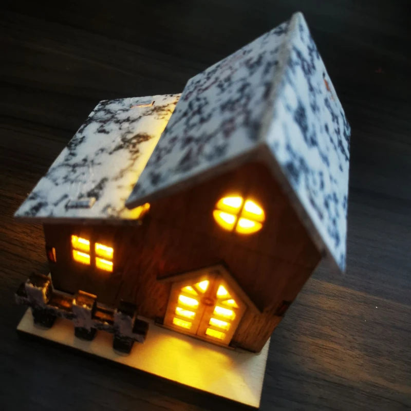 Christmas Home Decoration LED Luminous Wooden House Small House Xmas Tree Desktop Decoration Happy New Year Give Gifts Friends
