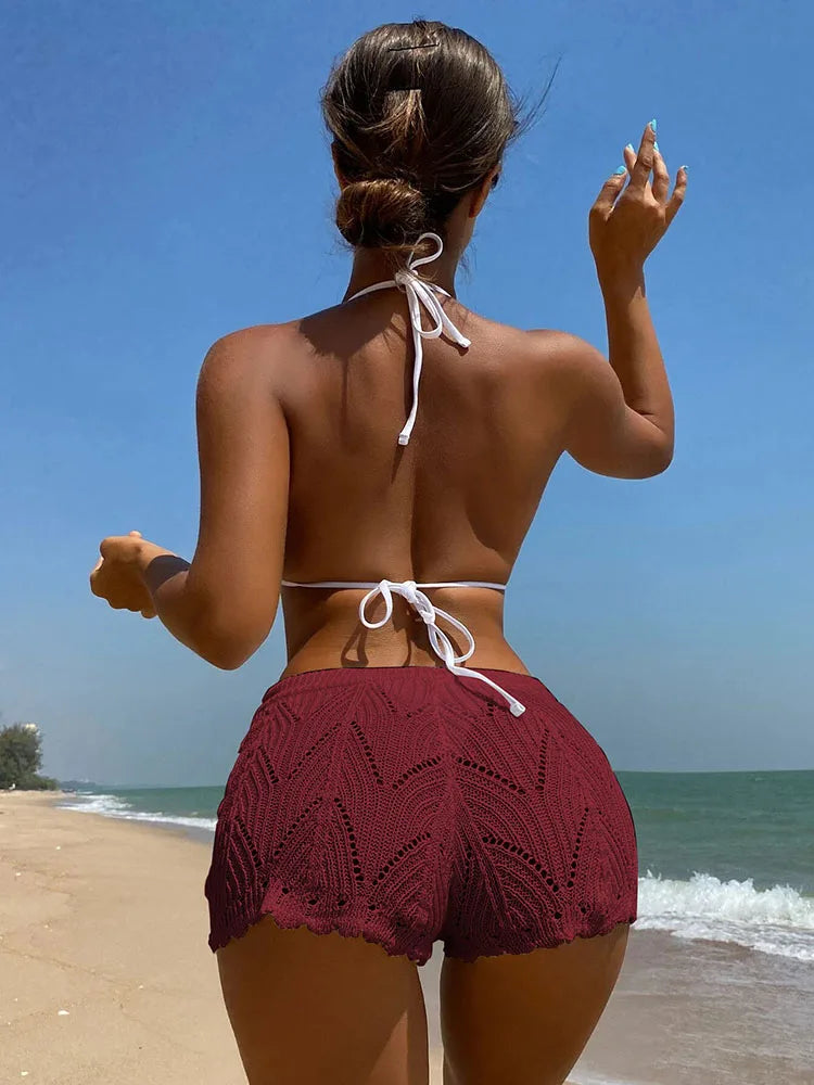 Polyester100.00% Hollow Drawstring Open Waist Knitted Bikini Blocked Women&