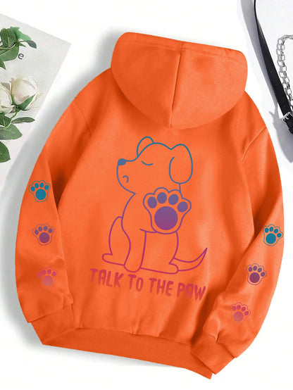 Talks To The Paw Funny Dog Print Women Hooded Fashion Comfortable Versatile Hoodie Autumn Soft Fleece Clothes Casual Warm Tops