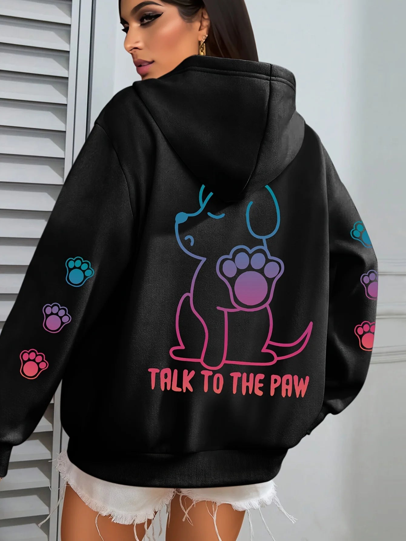 Talks To The Paw Funny Dog Print Women Hooded Fashion Comfortable Versatile Hoodie Autumn Soft Fleece Clothes Casual Warm Tops