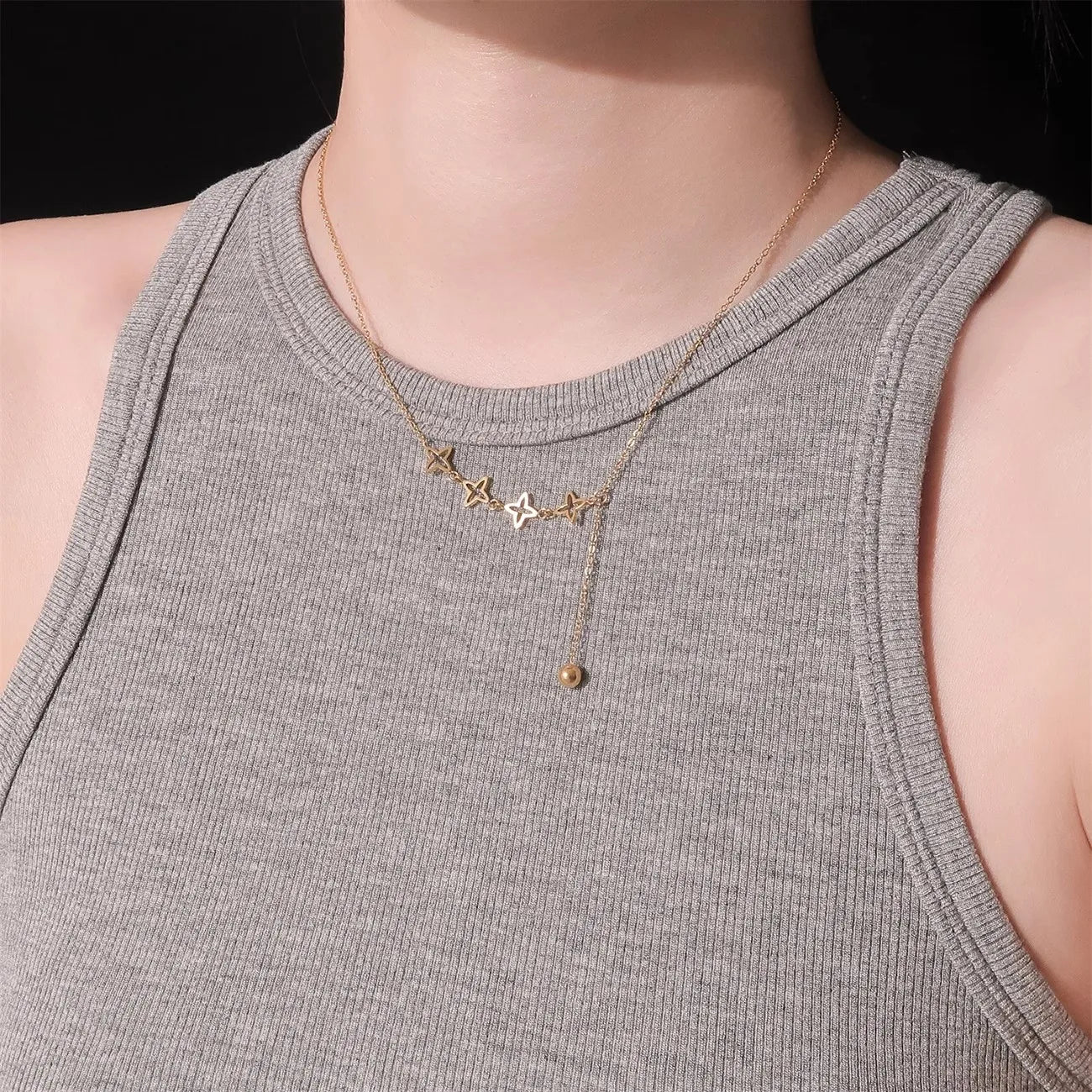 Minimalist Cute Tiny Heart Stars Stacked Choker Necklace Stainless Steel Gold Plated Chain Ladies Women Fashion Delicate Gift