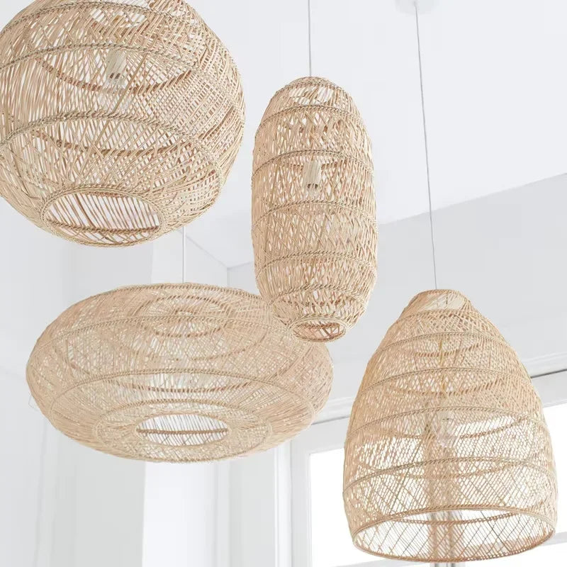 Rattan Pendant Lights Retro Hand-woven Hanging Basket chinese lantern for Dining Room Lights Bedroom Loft kitchen island lights