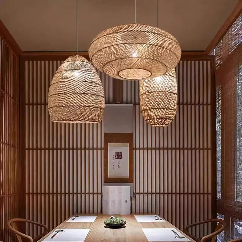 Rattan Pendant Lights Retro Hand-woven Hanging Basket chinese lantern for Dining Room Lights Bedroom Loft kitchen island lights