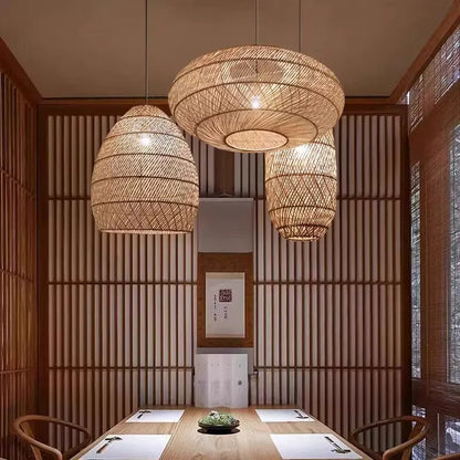 Rattan Pendant Lights Retro Hand-woven Hanging Basket chinese lantern for Dining Room Lights Bedroom Loft kitchen island lights