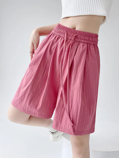 Summer Women Shorts Casual Solid Two Pockets Elastic Waist Shorts high Waist Loose Shorts For Girls Soft Female Beach Shorts