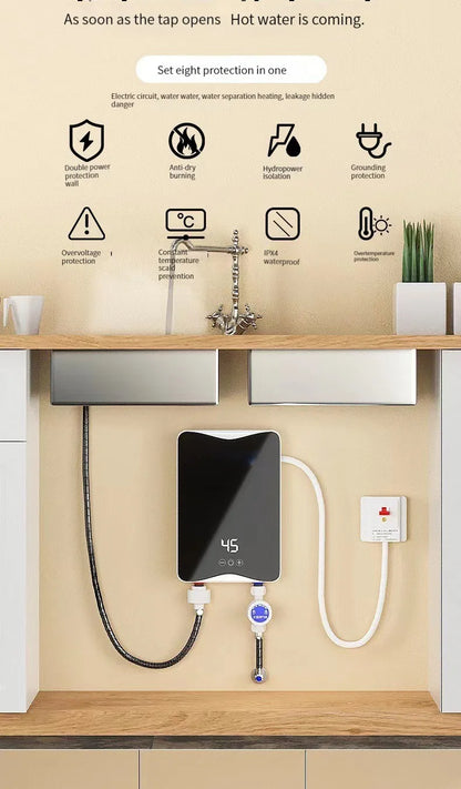 5500W Instant Tankless Electric Hot Water Heater Bathroom Kitchen Instant Heating Tap Demand Water Heater with LCD Display