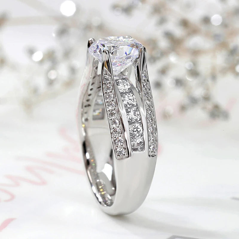 Huitan Gorgeous Trendy Eternity Ring Female Proposal Finger Jewelry with Bright Round Zirconia Luxury Wedding Band Accessories