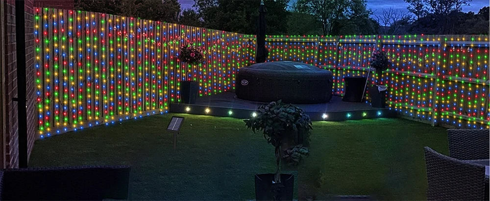Outdoor Solar Curtain Light 3x3M 300Leds Holiday Decorations Garland 8 Modes Halloween Christmas Party Decor String Lights