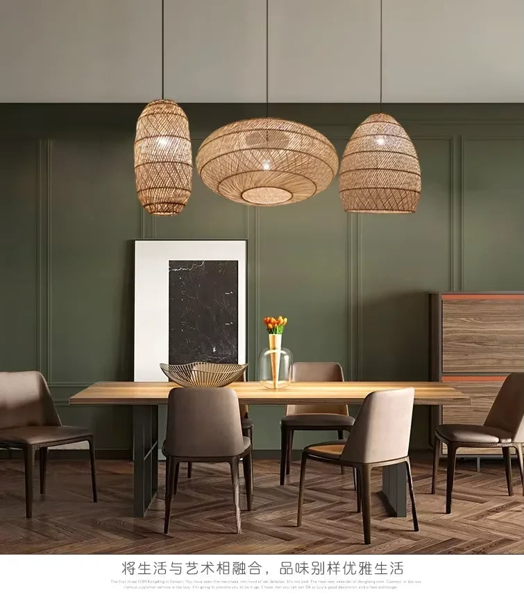 Rattan Pendant Lights Retro Hand-woven Hanging Basket chinese lantern for Dining Room Lights Bedroom Loft kitchen island lights
