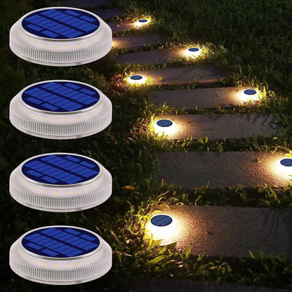 4 Pack Solar Ground Step Lights Waterproof IP68  Auto On/OFF Led Solar Light for Railing Stairs Yard Patio Pathway Driveway Lamp