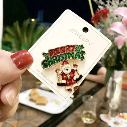 2025 Christmas Gifts Luxury Crystal Brooch Of Santa Series Design Oil Dripping Alloy Badge Accessories