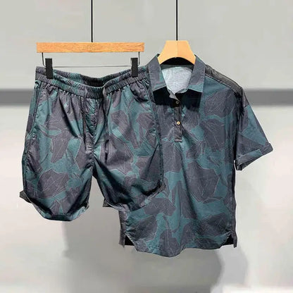 Summer Large Size 300 Catties Lapel Short-sleeved Polo Shirt and Shorts Two-piece Set Men&