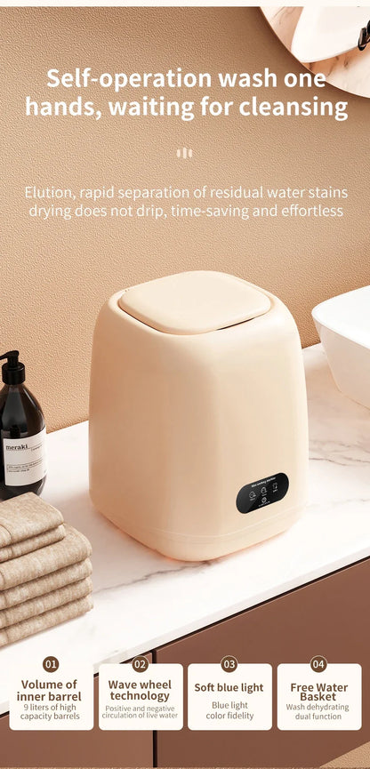 9L Portable Washing Machine Large Capacity Clothes Spin Dryer Bucket Travel Underwear Socks Ultrasonic Mini Washer
