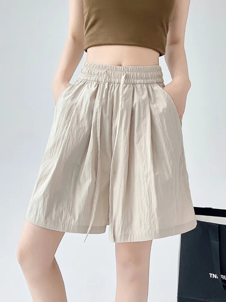 Summer Women Shorts Casual Solid Two Pockets Elastic Waist Shorts high Waist Loose Shorts For Girls Soft Female Beach Shorts