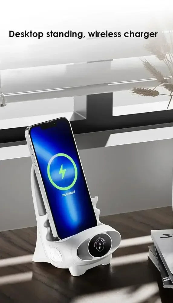 Desktop Vertical Holder Magnetic Wireless Charger Mobile Phone Stand Unique Mini Chair Shape Tablet Phone Fast Charging Station