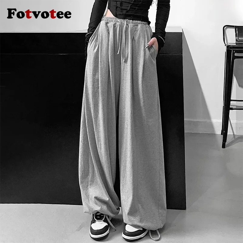FOTVOTEE Casual Drawstring Sweatpants Women Fashion Loose High-waisted Slimming Harem Pants 2025 New All Match Simple Joggers