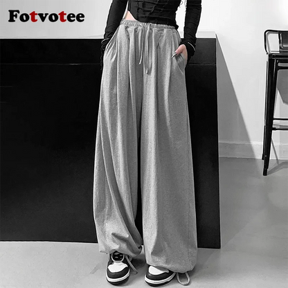 FOTVOTEE Casual Drawstring Sweatpants Women Fashion Loose High-waisted Slimming Harem Pants 2025 New All Match Simple Joggers