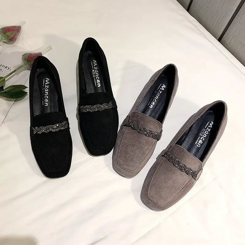 Ladies Shoes Black with Crystals Women Footwear Loafers Diamond Rhinestone Rock Korean Trends 2024 New Daily Routine Light Cheap