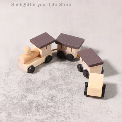Christmas Wood Train Dollhouse Miniature Kid Pretend Play Toy Mini Scenery Xmas Table Top Ornament Party Decor Navidad Gift
