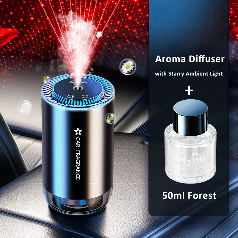 Car Aroma Diffuser with LED Starry Ambient Light 50ml Cologne Perfume Car Air Freshener Flavoring for Cars Fragrance Diffusers
