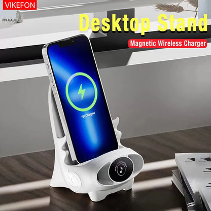Desktop Vertical Holder Magnetic Wireless Charger Mobile Phone Stand Unique Mini Chair Shape Tablet Phone Fast Charging Station