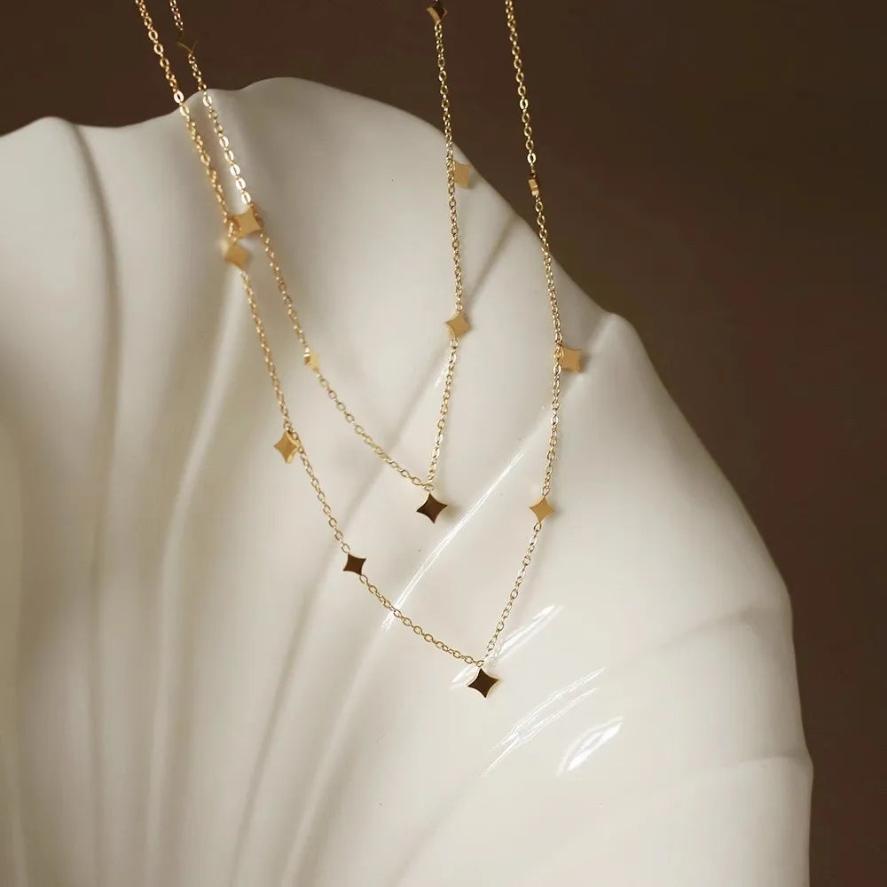 Minimalist Cute Tiny Heart Stars Stacked Choker Necklace Stainless Steel Gold Plated Chain Ladies Women Fashion Delicate Gift