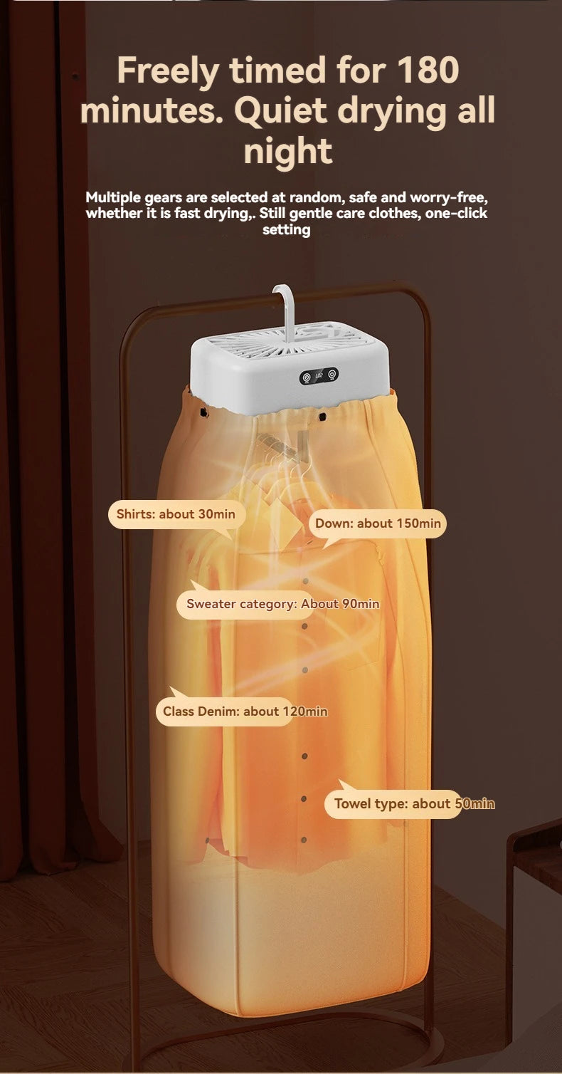 New Mini Portable Dryer Foldable Electric Dryer Intelligent Timed Fast Drying Household Cabinet with Drying Bag Compact Travel