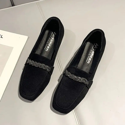 Ladies Shoes Black with Crystals Women Footwear Loafers Diamond Rhinestone Rock Korean Trends 2024 New Daily Routine Light Cheap