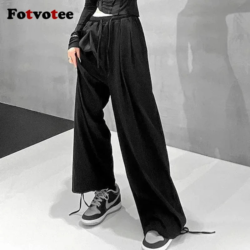 FOTVOTEE Casual Drawstring Sweatpants Women Fashion Loose High-waisted Slimming Harem Pants 2025 New All Match Simple Joggers