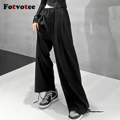 FOTVOTEE Casual Drawstring Sweatpants Women Fashion Loose High-waisted Slimming Harem Pants 2025 New All Match Simple Joggers